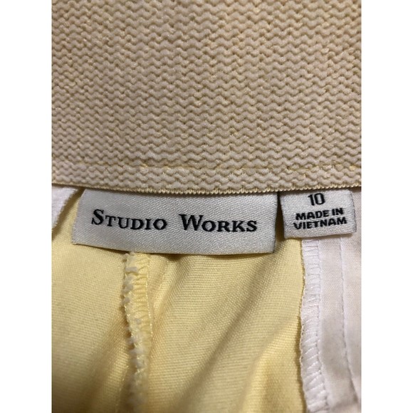 -STUDIO WORKS Capri Pants Womens SIZE 10 Yellow Chino Elastic Waist - Picture 4 of 4